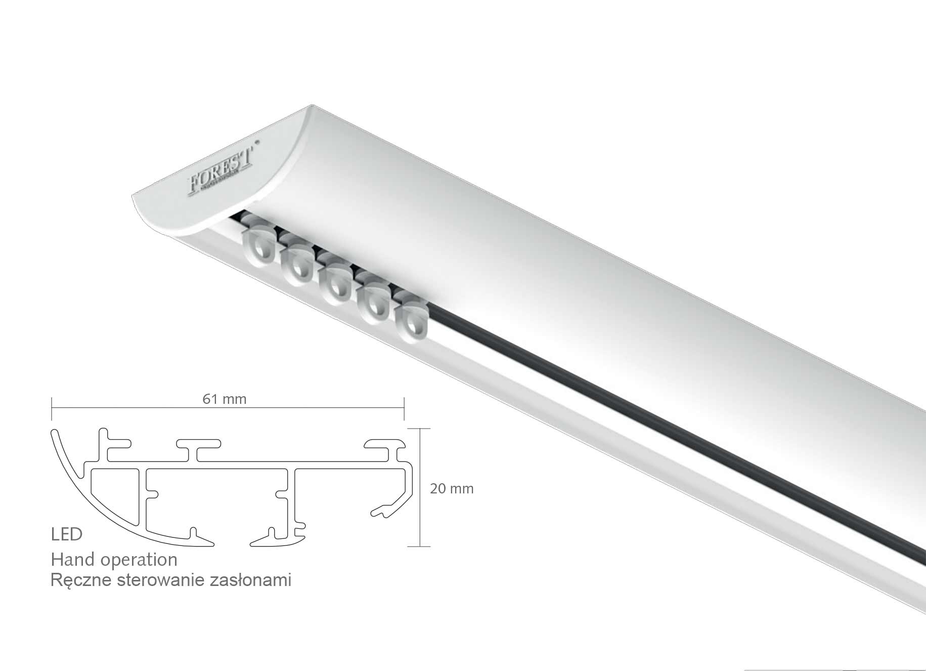 Szyna sufitowa DS XL z oświetleniem LED